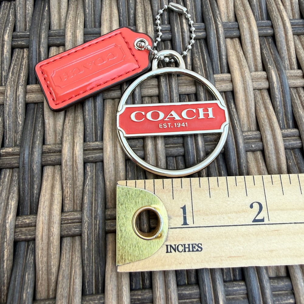 Coach Coral Patent Leather Silver Tone Logo Keychain Bag Charm Replacement - Picture 5 of 5